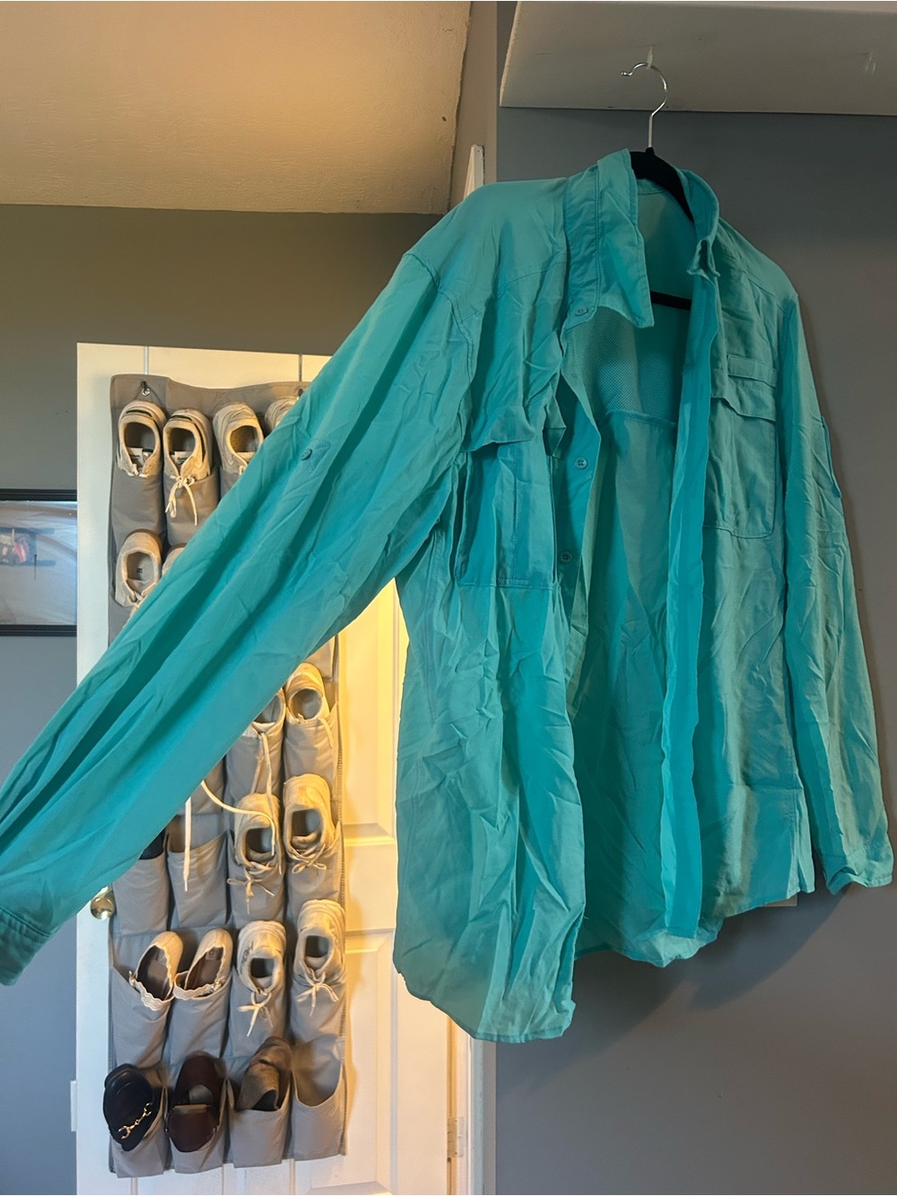 Lightweight Teal Button-Up Shirt for Women, Fishing Shirt